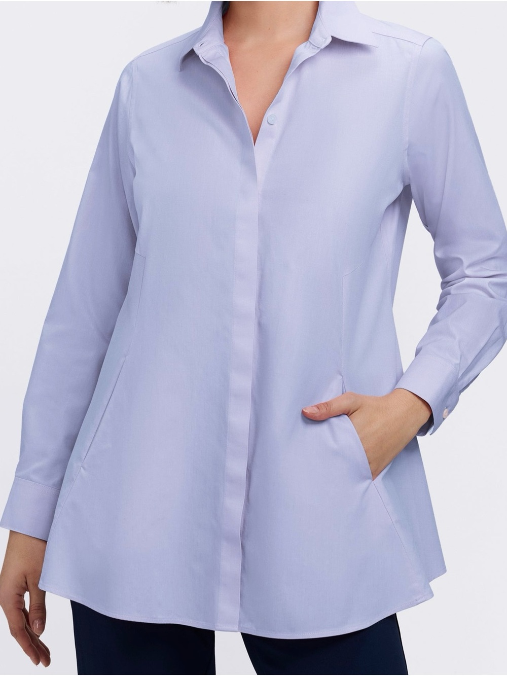 Foxcroft Cici chambray blue Button-Front Tunic Shirt